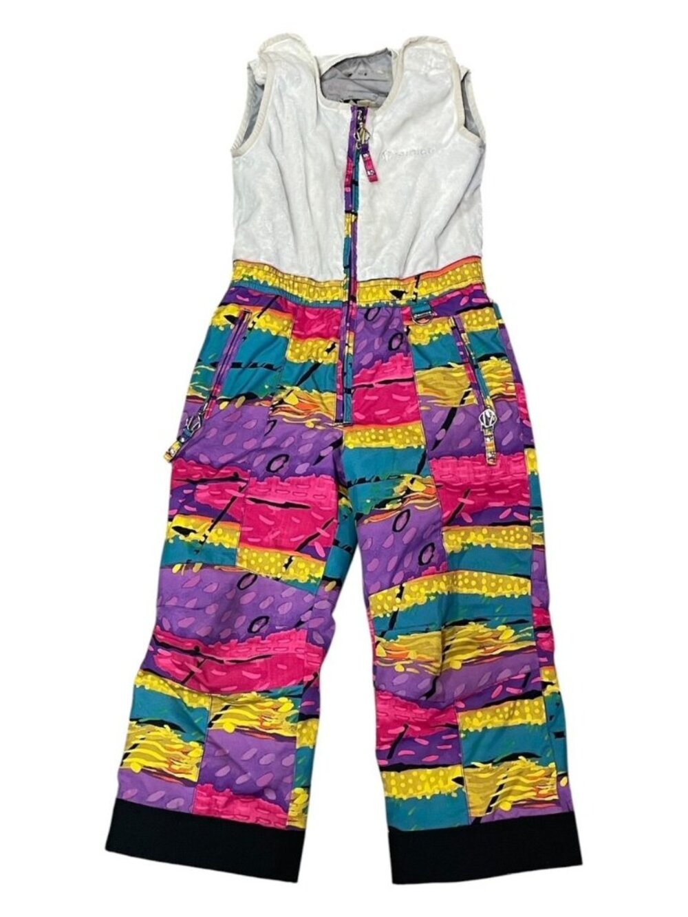 Vtg 90s Sunice Kids Ski Suit Jumpsuit Neon Abstract Boys Girls One Piece Size 5